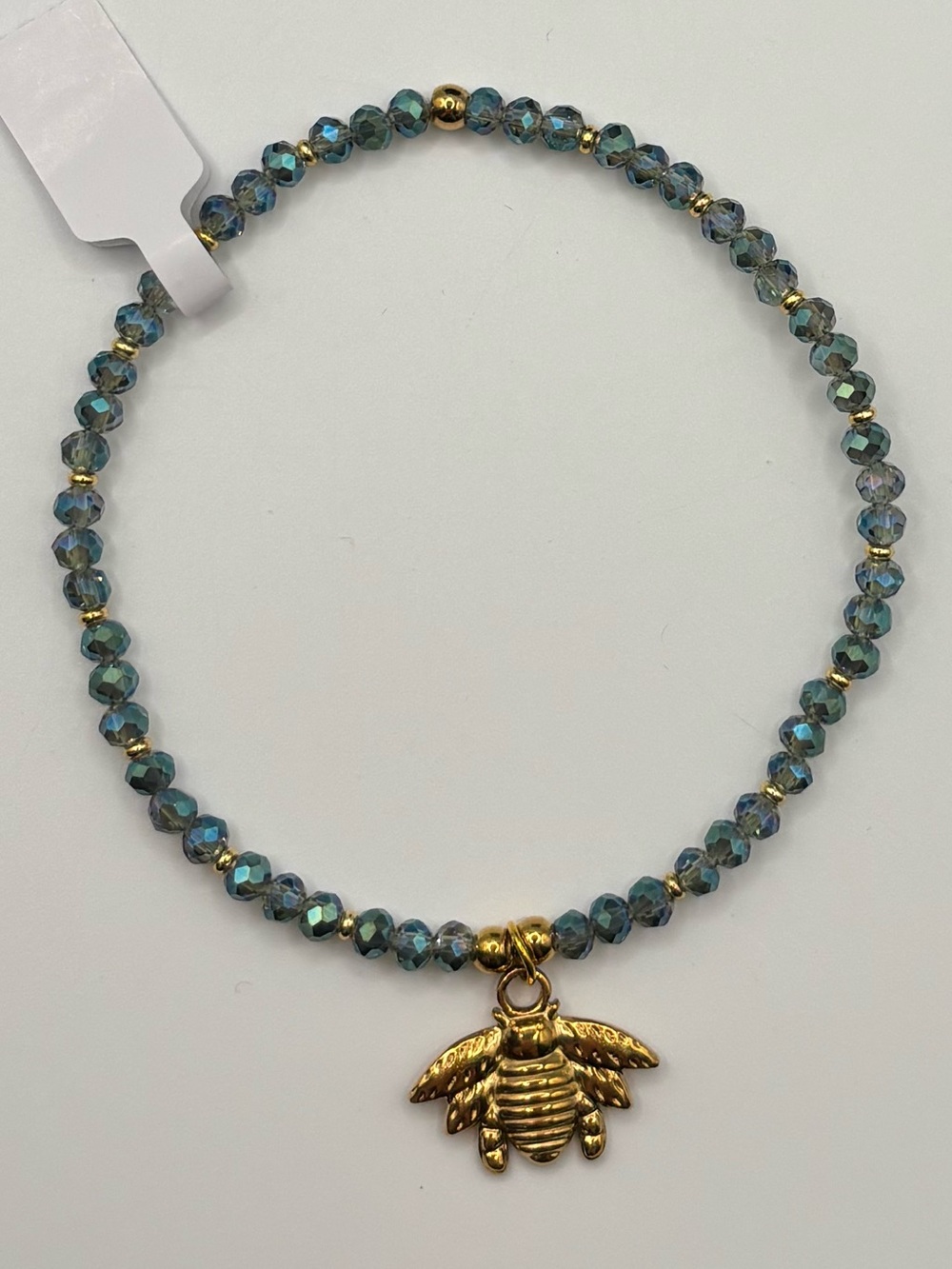 *ANKLET* S.Steel Gold Bee & AB Peridot Shimmer Crystal Stretchy Anklet - Picture 4 of 7